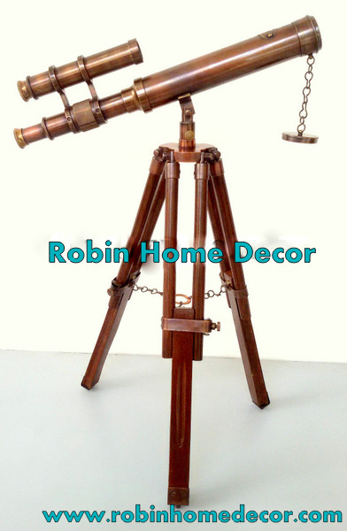 Antique Nautical Navy Brass Telescope With Wooden Tripod Stand Gift item